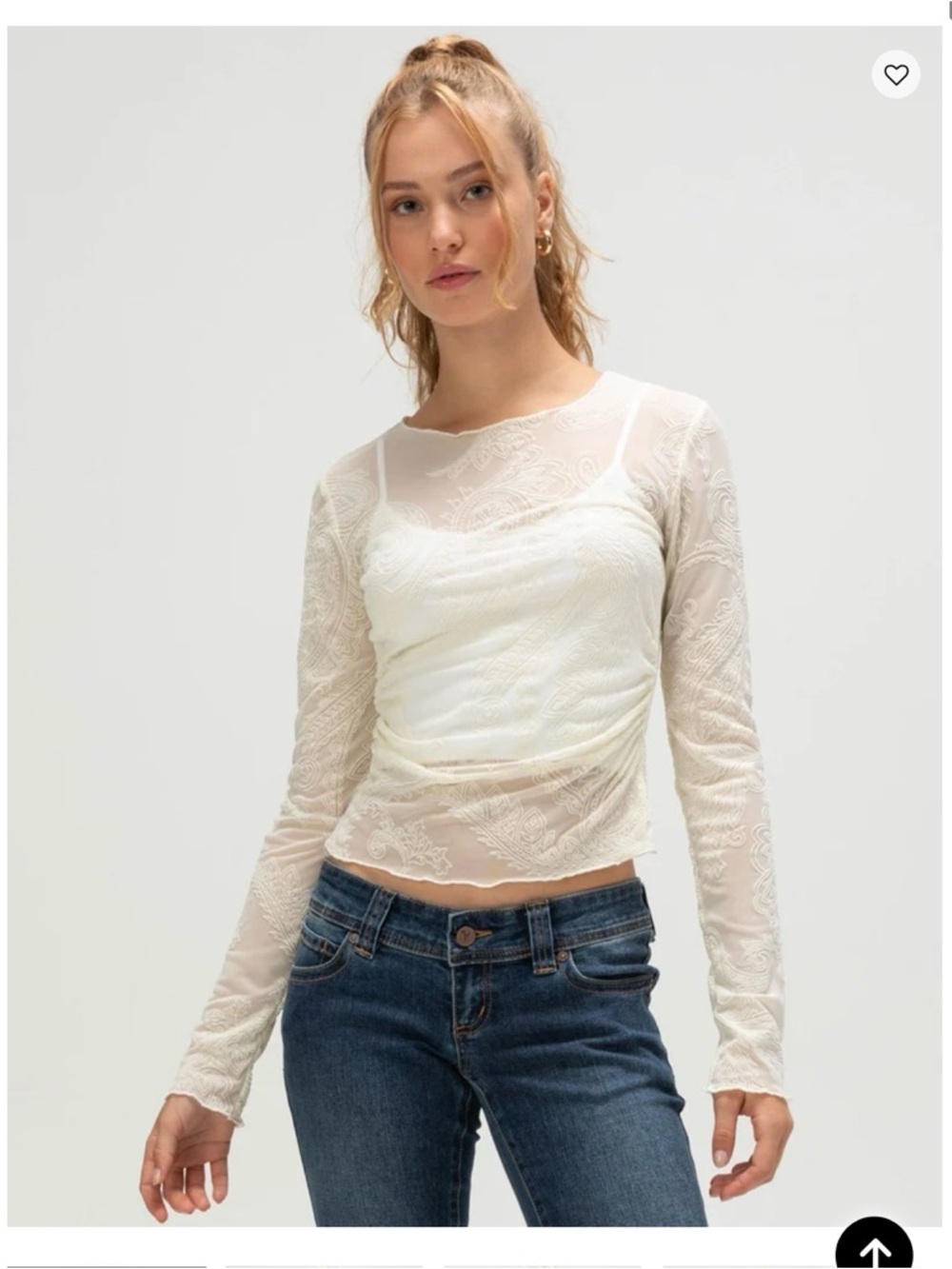 WEST OF MELROSE Womens Flocked Paisley Long Sleeve Top